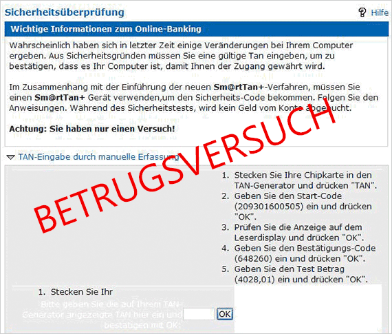 Ansicht einer Phishing-Nachricht, Vorwand: Sicherheitsüberprüfung
