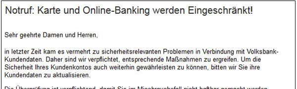 Ansicht der Phishing-Mail