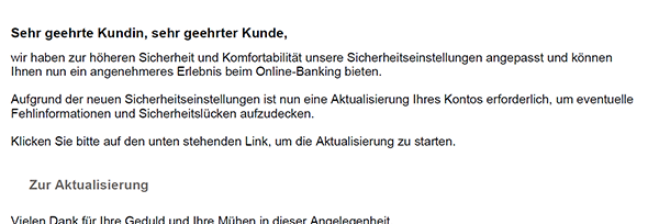 Phishing-Mail Identitätsüberprüfung