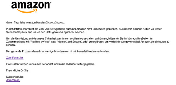 Ansicht Phsihing-Mail Verified by Visa Mastercard SecureCode