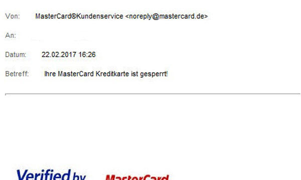 Phishing-Mail Mastercard gesperrt