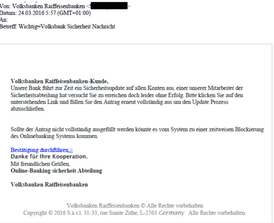 Phishing-Mail Volksbanken Raiffeisenbanken