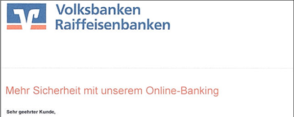 Beispiel einer Phishing-Mail mit dem Betreff "Mehr Sicherheit mit unserem Online-Banking"