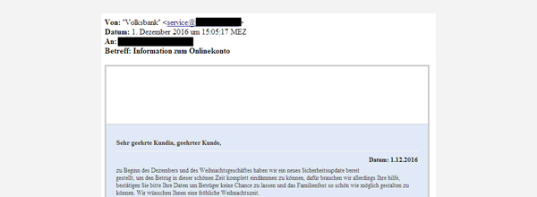 Beispiel einer Phishing-Mail mit Informationen zum Online-Konto