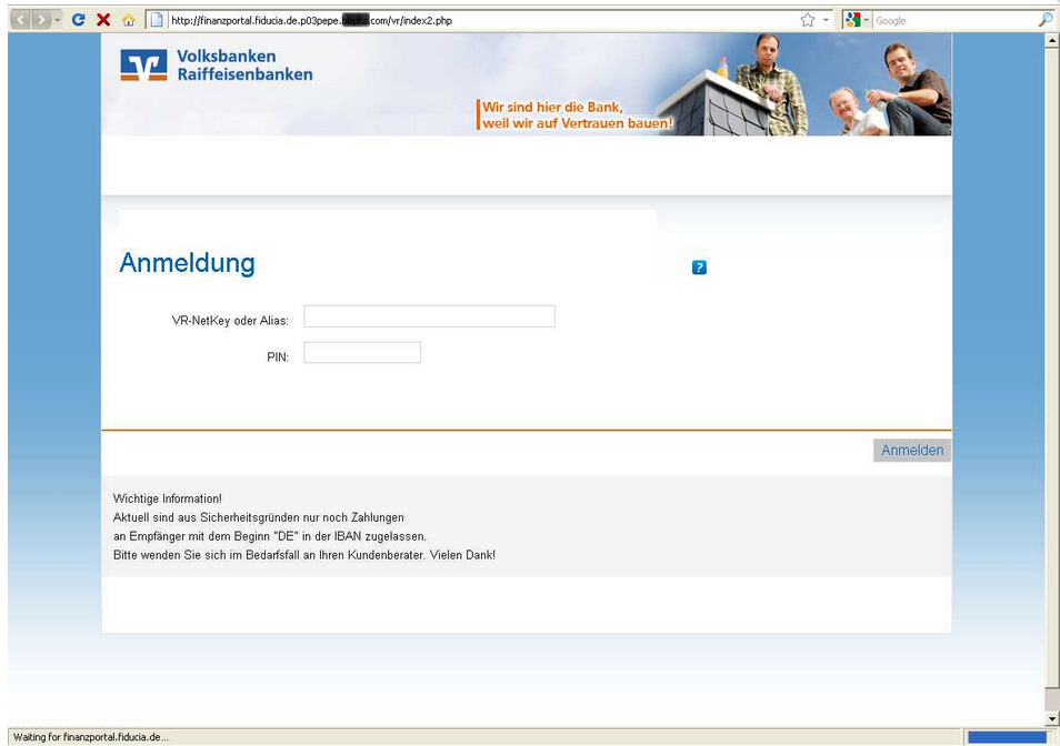 Phishing-Mail Volksbanken Raiffeisenbanken