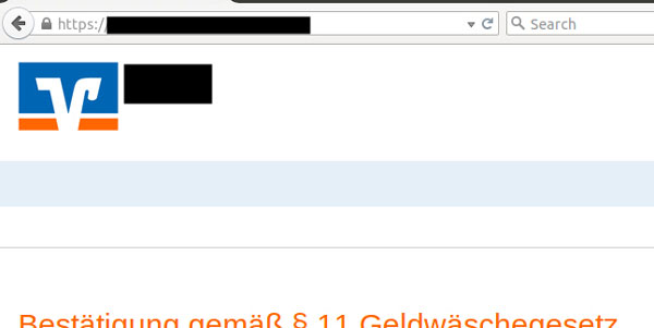 Ansicht der gefälschten Internetseite mit Eingabemaske für VR-NetKey oder Alias und PIN