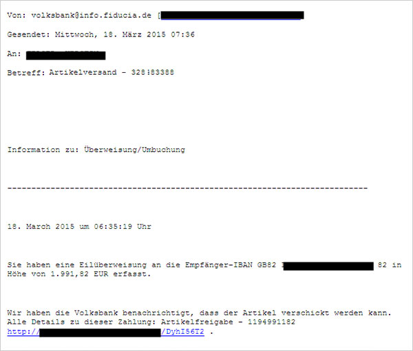 Phishing-Warnung Artikelversand