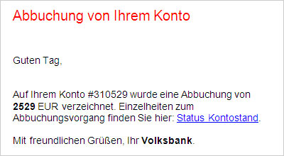Phishing-Warnung Kontoabbuchung