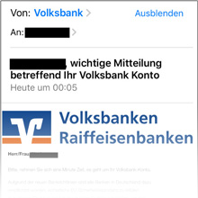 Phishing-Warnung Mitteilung Volksbank Konto
