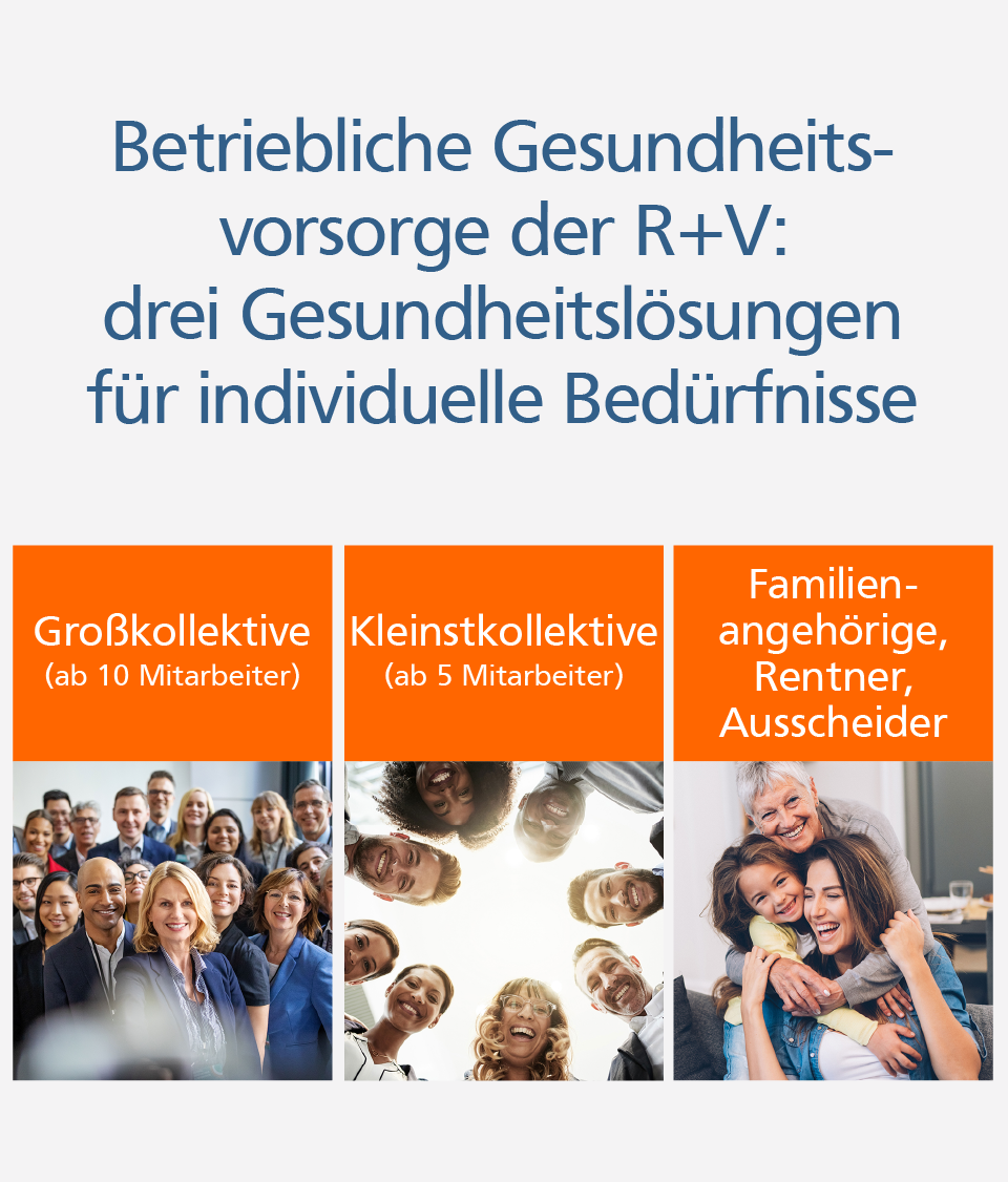 Grafik: drei Gesundheitslösungen für individuelle Bedürfnisse
