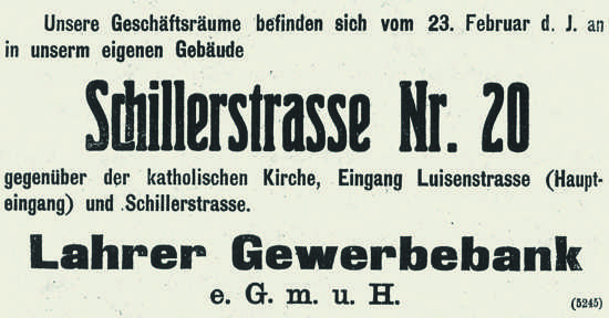 Ankündigung der Eröffnung der neuen Geschäftsräume