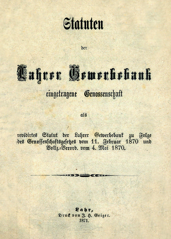 Titelseite der Statuten von 1871