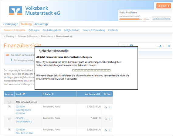 Ansicht Phishing-Mail, Vorwand: Sicherheitskontrolle