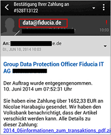 Ansicht der Phishing-Mail - Bestätigung Ihrer Zahlung