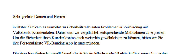 Ansicht der Phishing-Mail