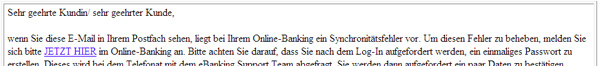 Ansicht einer Phishing-Mail mit Ankündigung einer Kontaktaufnahme durch ein angebliches Support-Team