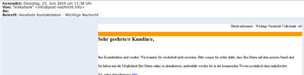 Phishing-Mail veraltete Kontaktdaten