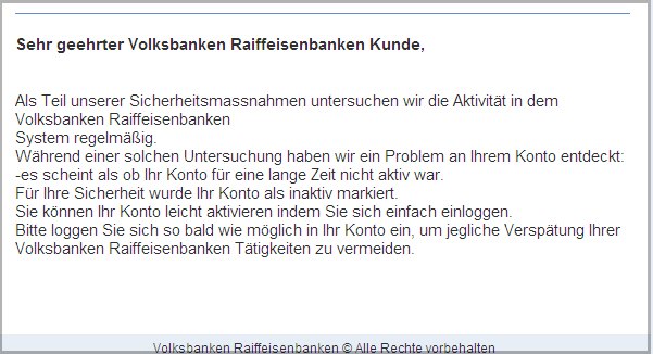 Phishing-Mail Volksbanken Raiffeisenbanken