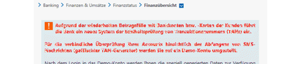 Phishing-Warnung Demo-Überweisung