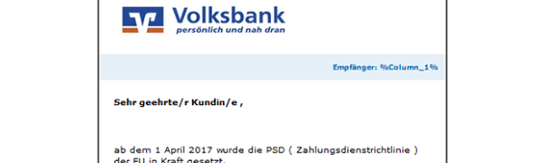 Phishing-Warnung Mitteilung Volksbank Konto