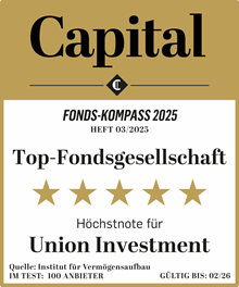 Siegel - Auszeichnung für Union Investment: Top-Fondsgesellschaft 2025 laut Capital
